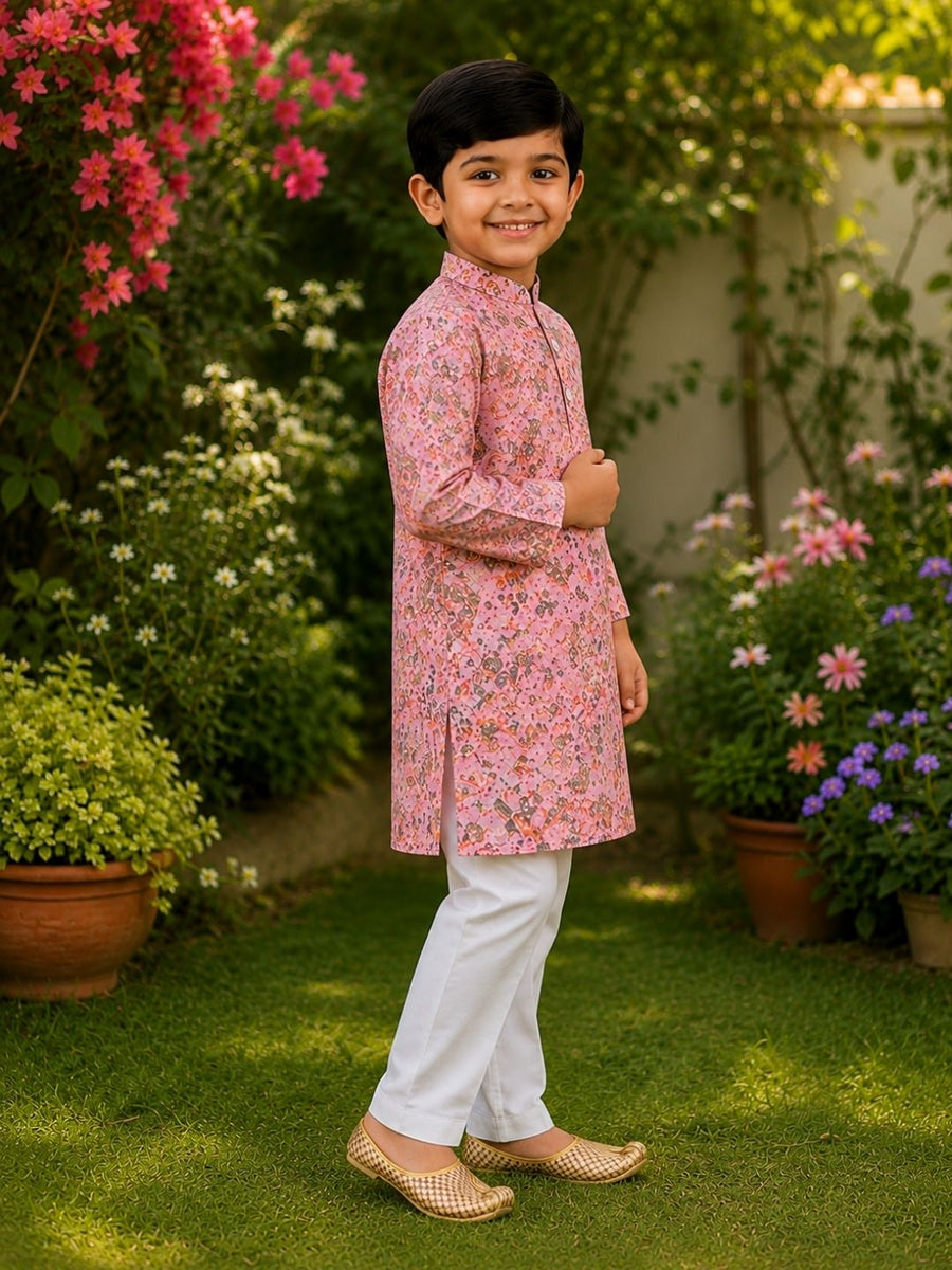 Boys Traditional Kurta Pyjama Set - Pink (Style BK173)