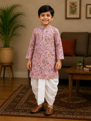 Boys Mandarin Collar Digital Print Ethnic Kurta - Pink (Style BK173) (shown with dhoti pant, not included)