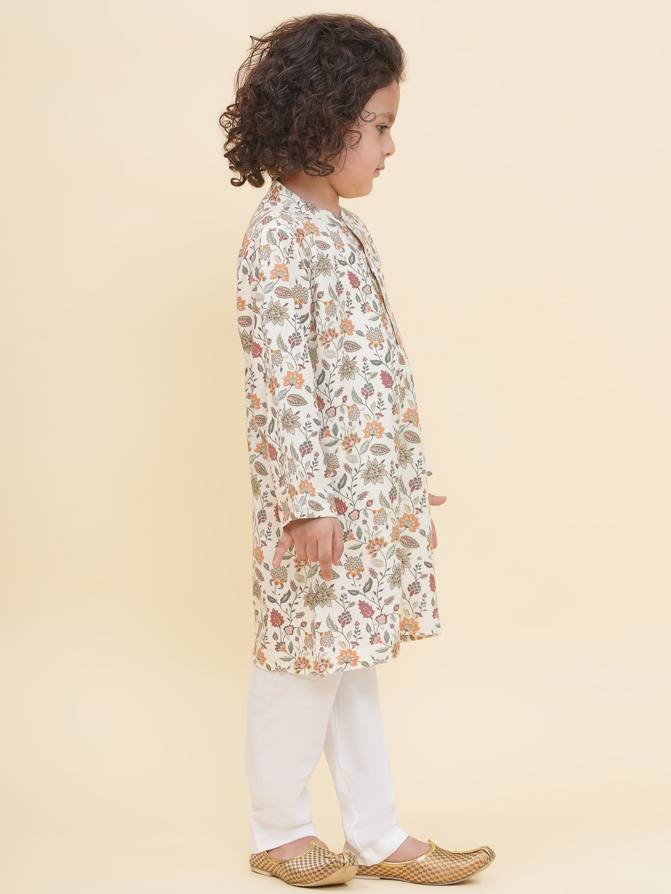 Boy's Floral Print Kurta Pyjama Set