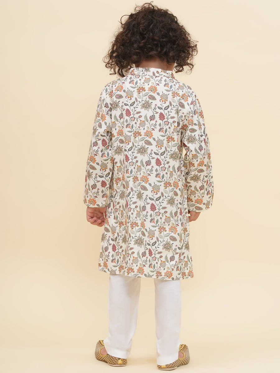 Boy's Floral Print Kurta Pyjama Set