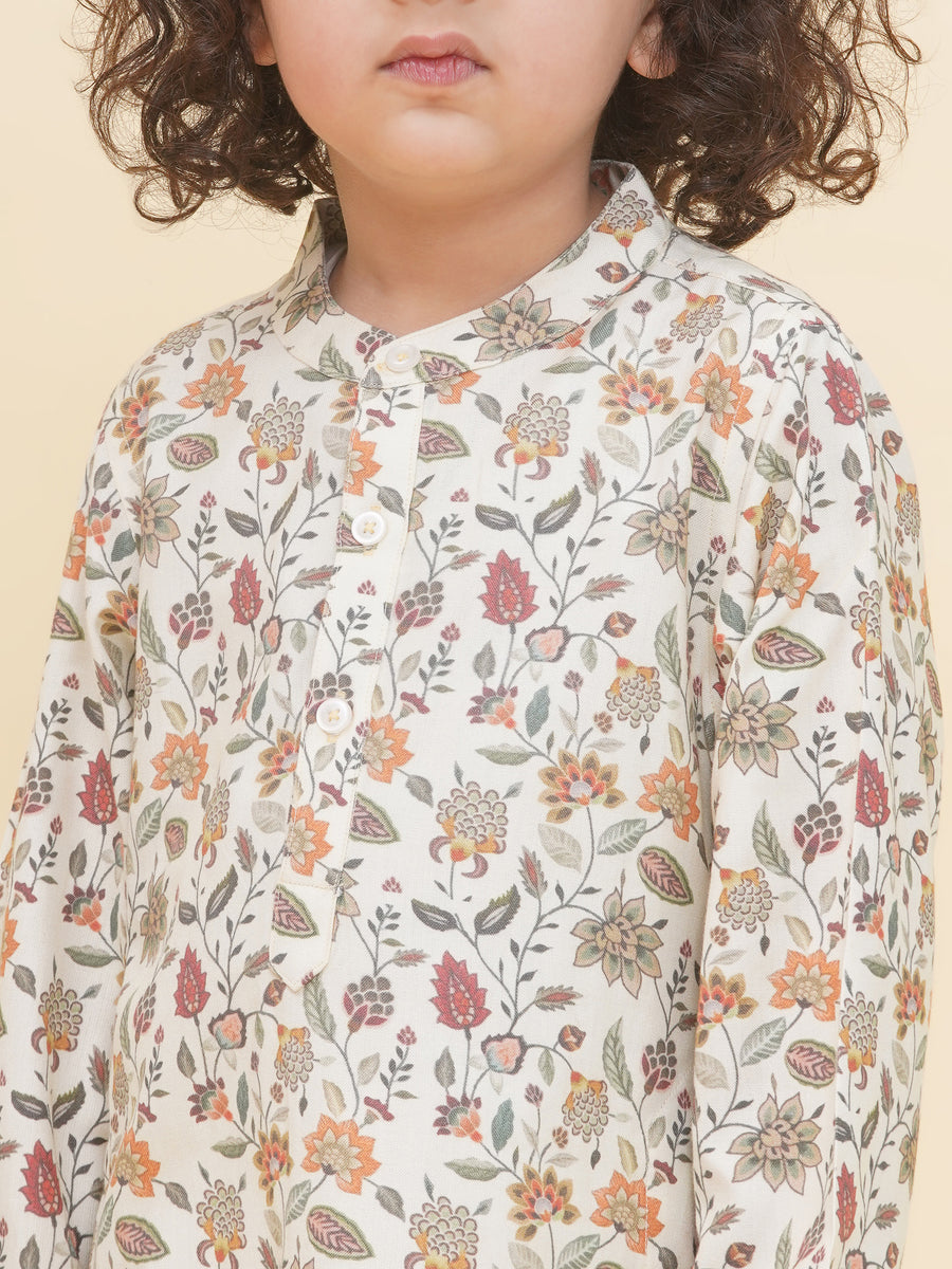 Boy's Floral Print Kurta Pyjama Set