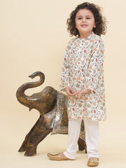 Boy's Floral Print Kurta Pyjama Set