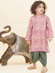 Boy's Floral Print Kurta DhotiPant Set