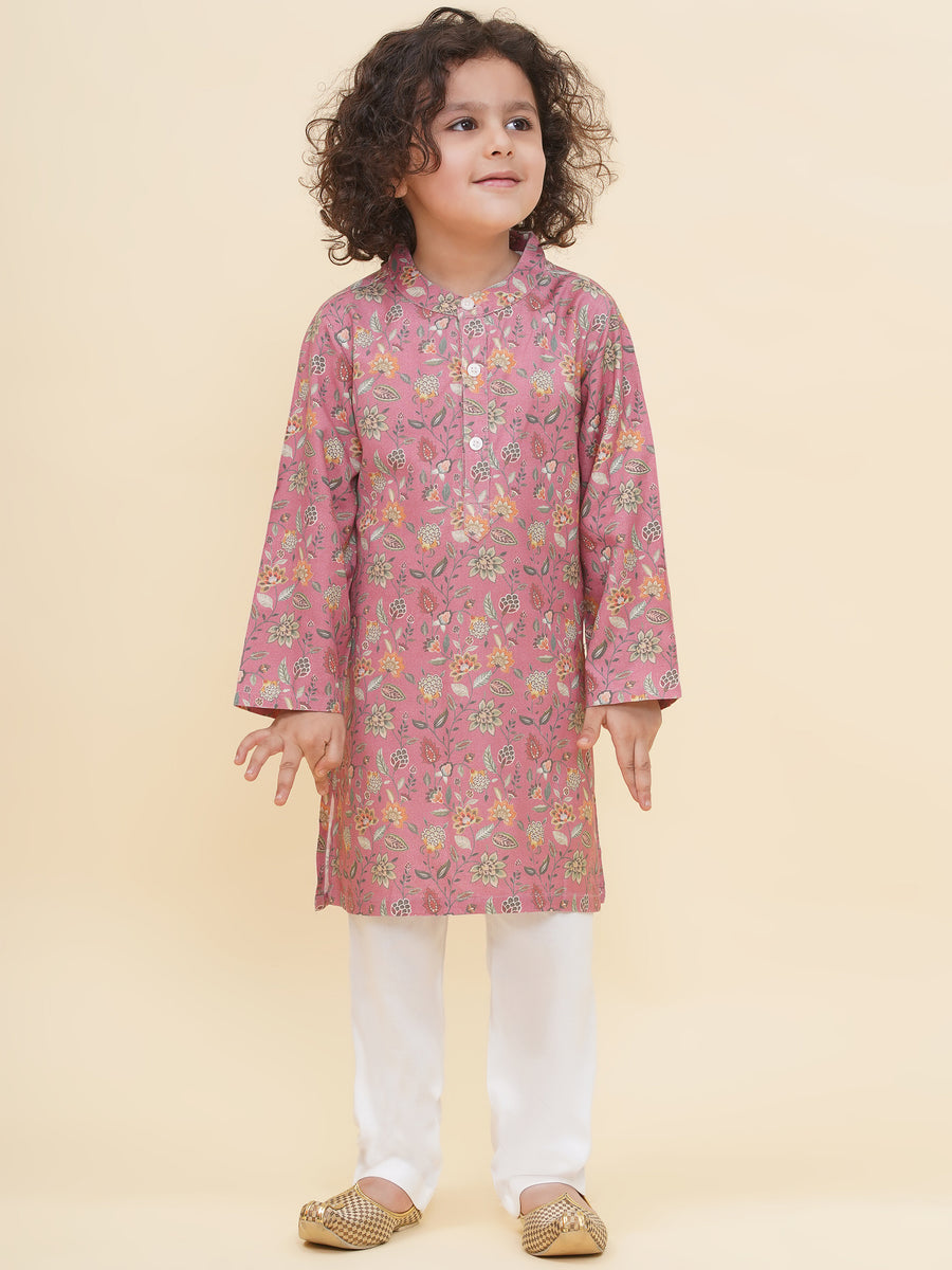 Boy's Floral Print Kurta Pyjama Set