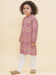 Boy's Floral Print Kurta Pyjama Set