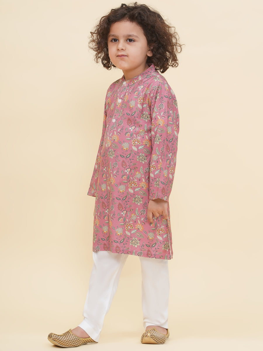 Boy's Floral Print Kurta Pyjama Set