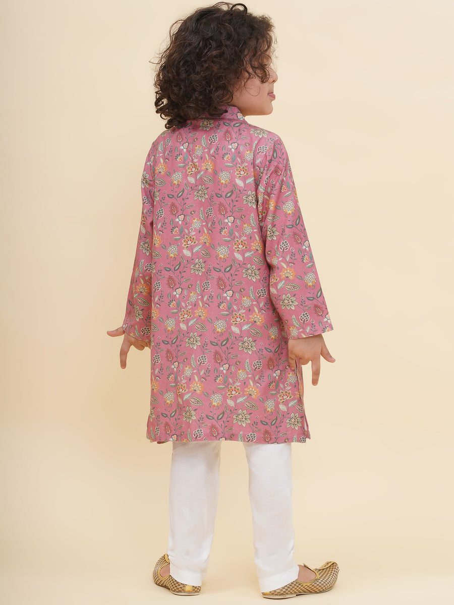 Boy's Floral Print Kurta Pyjama Set