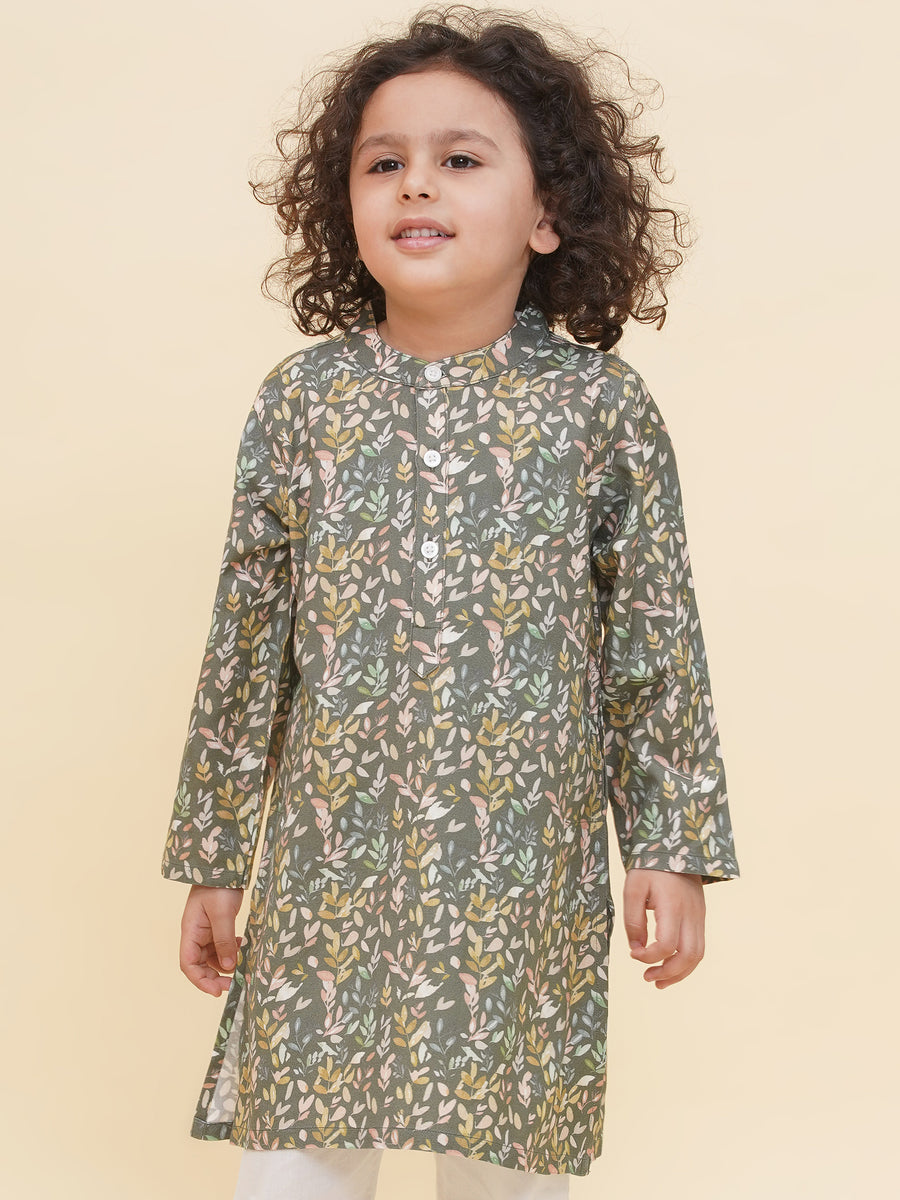 Boy's Floral Print Kurta