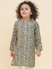 Boy's Floral Print Kurta DhotiPant Set