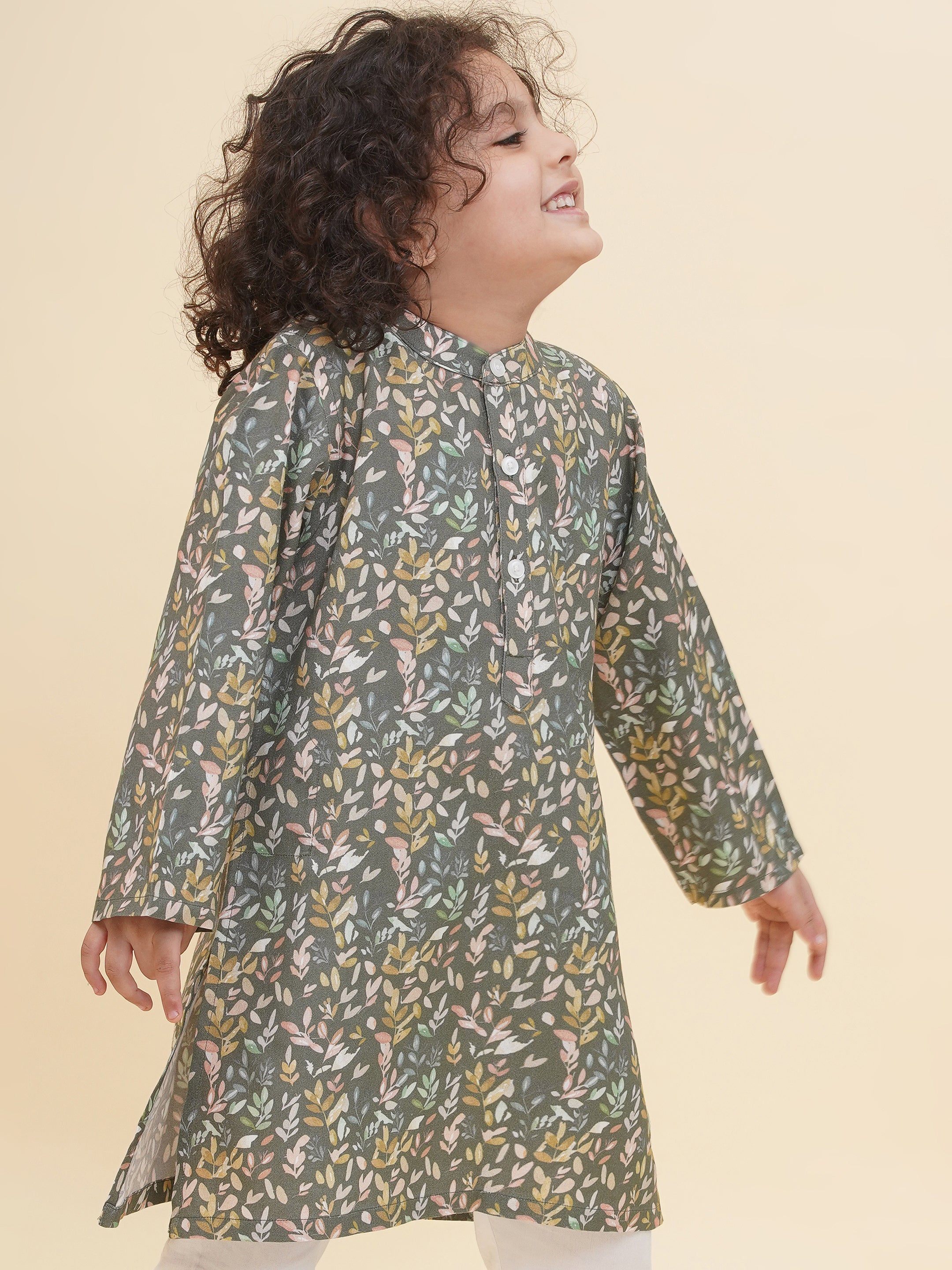 Boy's Floral Print Kurta