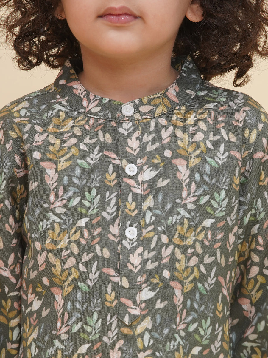 Boy's Floral Print Kurta