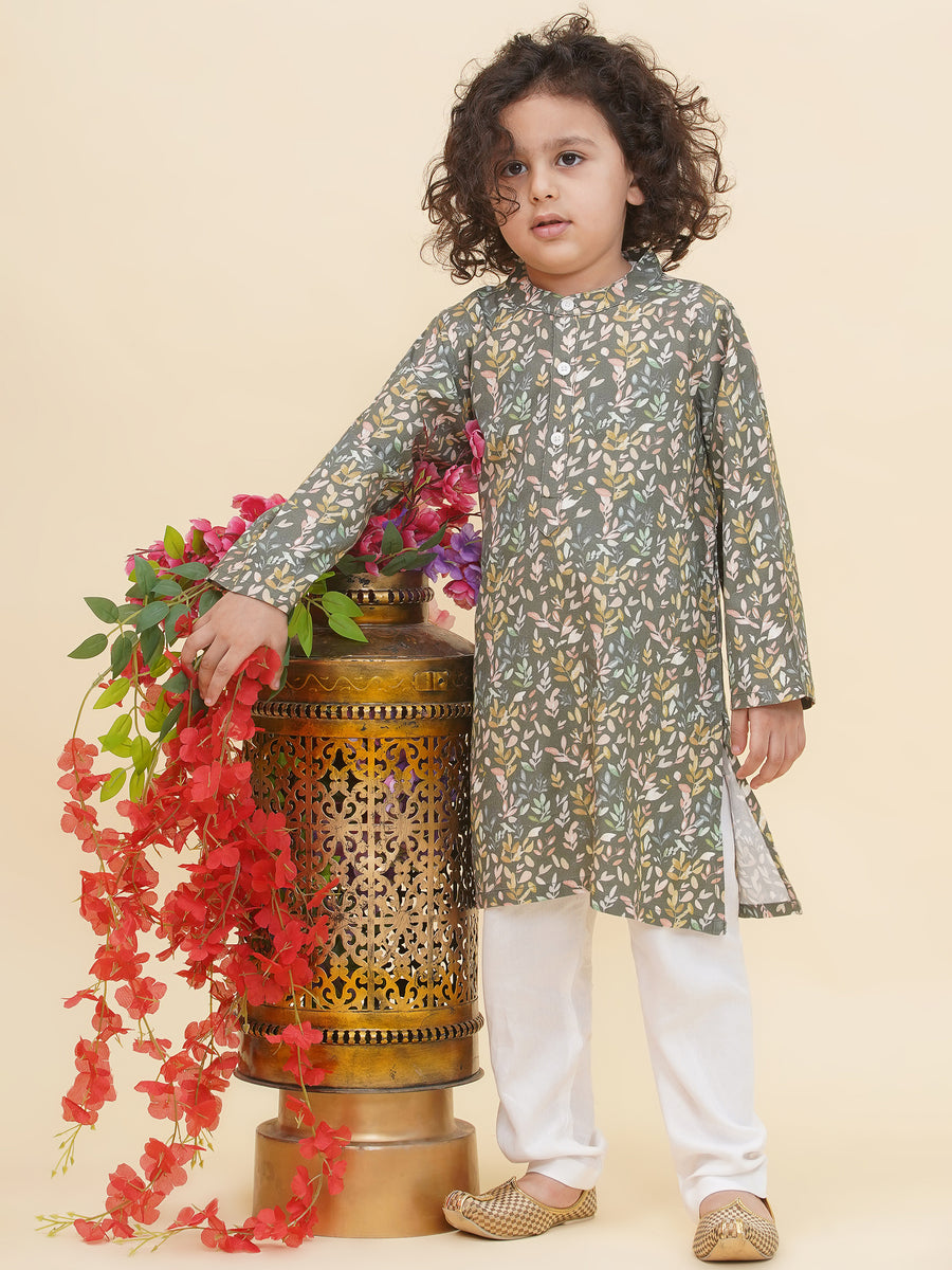 Boy's Floral Print Kurta DhotiPant Set