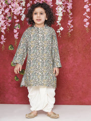 Boy's Floral Print Kurta DhotiPant Set