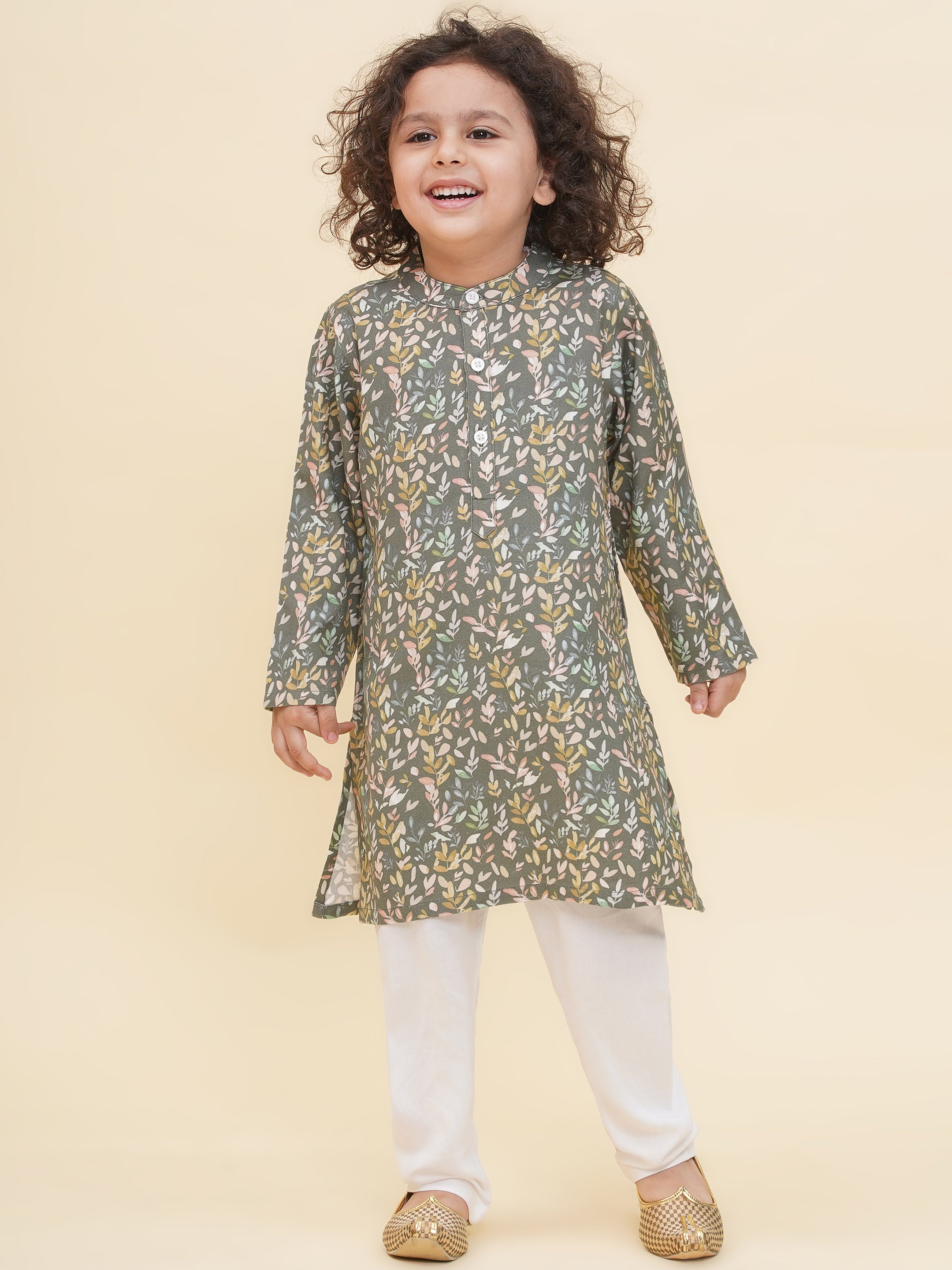 Boy's Floral Print Kurta Pyjama Set