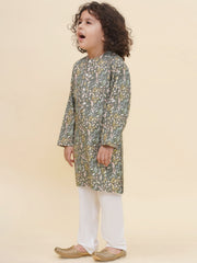 Boy's Floral Print Kurta Pyjama Set