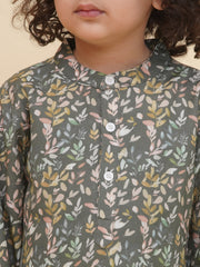 Boy's Floral Print Kurta Pyjama Set