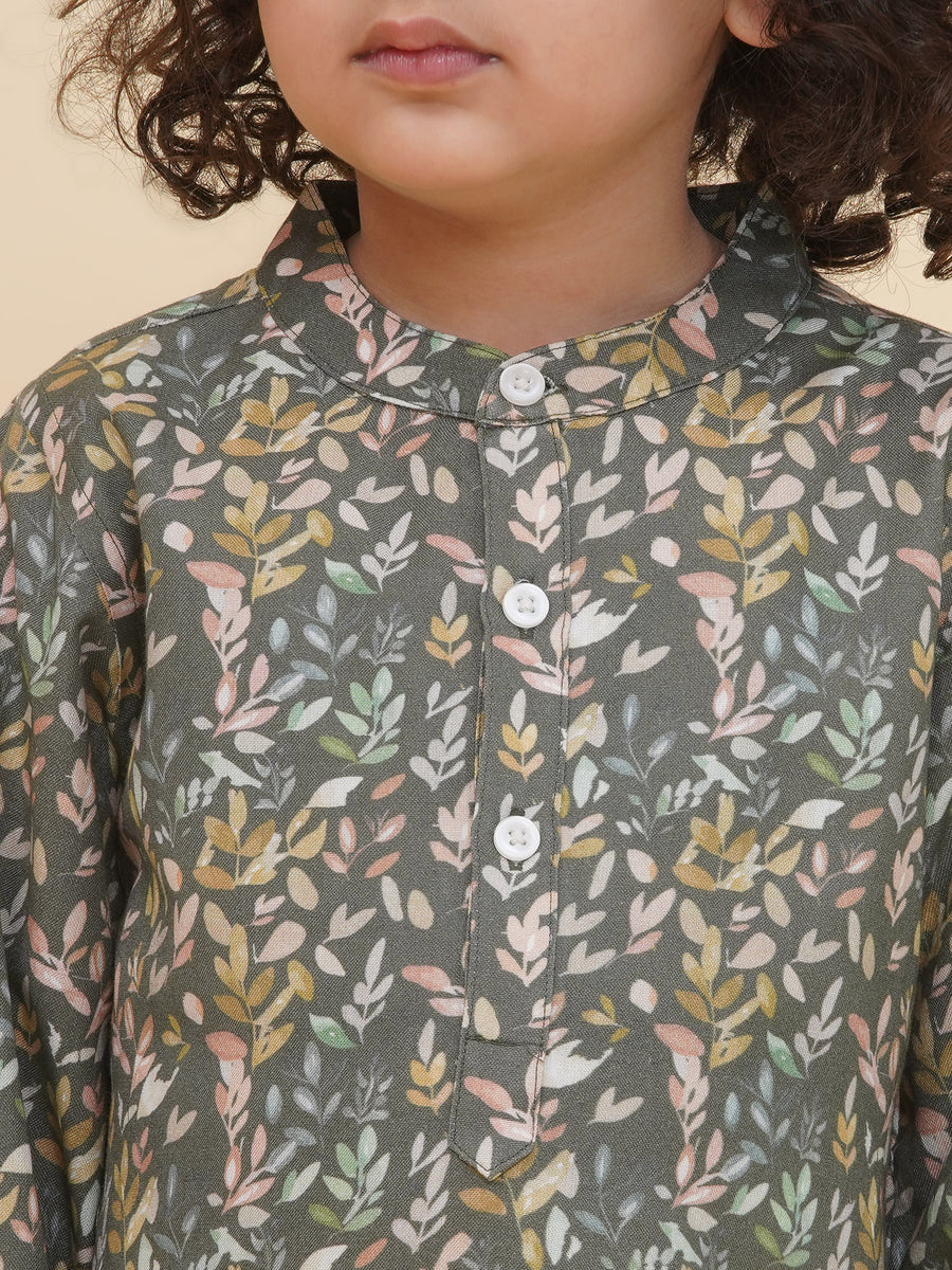 Boy's Floral Print Kurta Pyjama Set