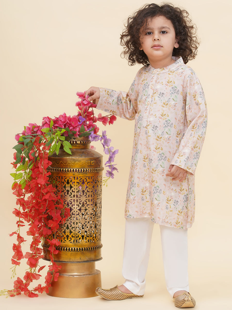 Boy's Floral Print Kurta