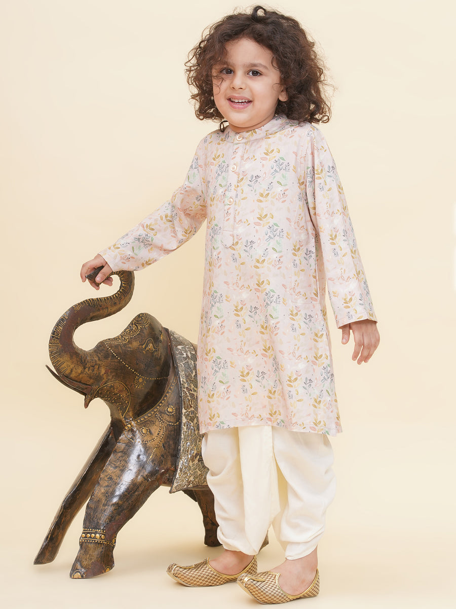 Boy's Floral Print Kurta DhotiPant Set