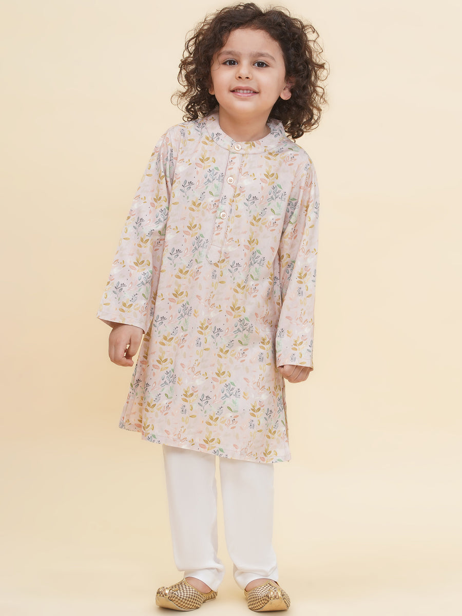 Boy's Floral Print Kurta Pyjama Set