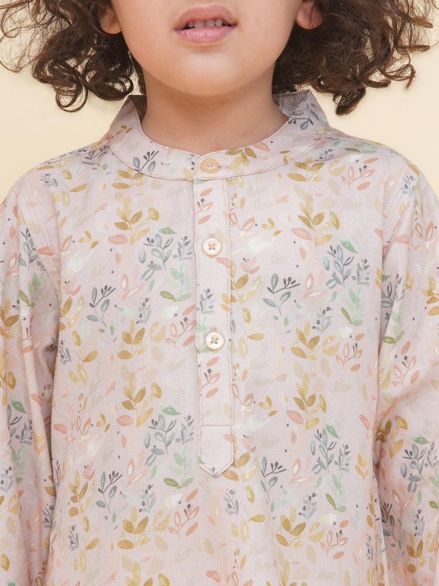 Boy's Floral Print Kurta Pyjama Set