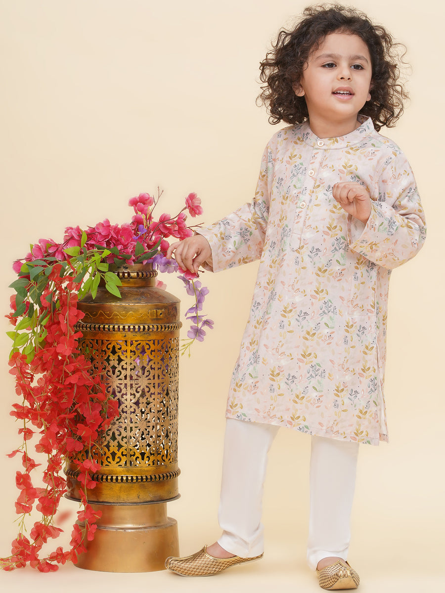 Boy's Floral Print Kurta Pyjama Set