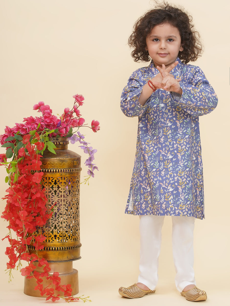 Boy's Floral Print Kurta