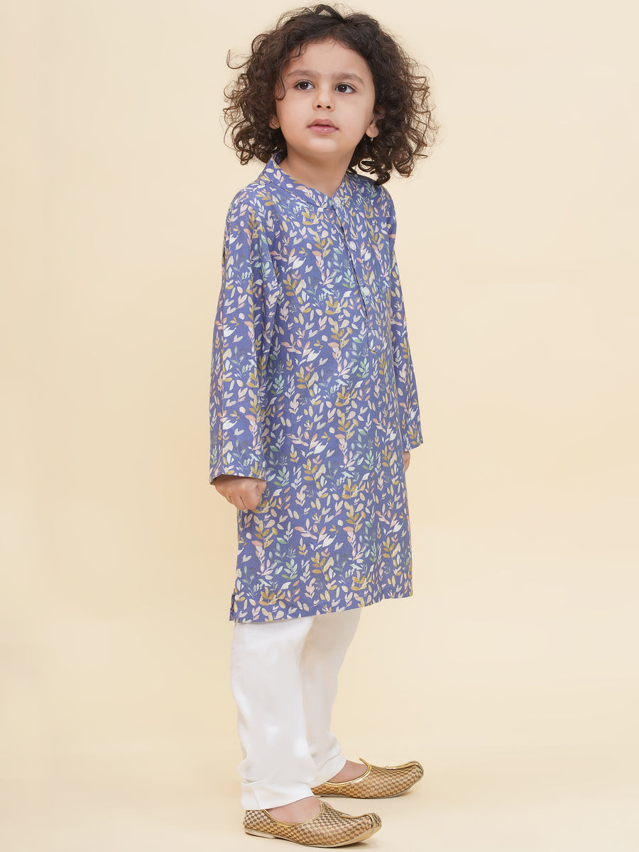 Boy's Floral Print Kurta Pyjama Set