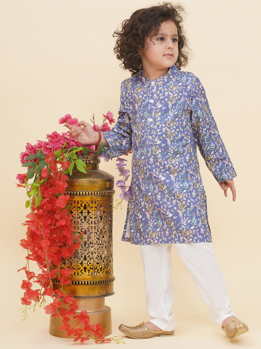 Boy's Floral Print Kurta Pyjama Set