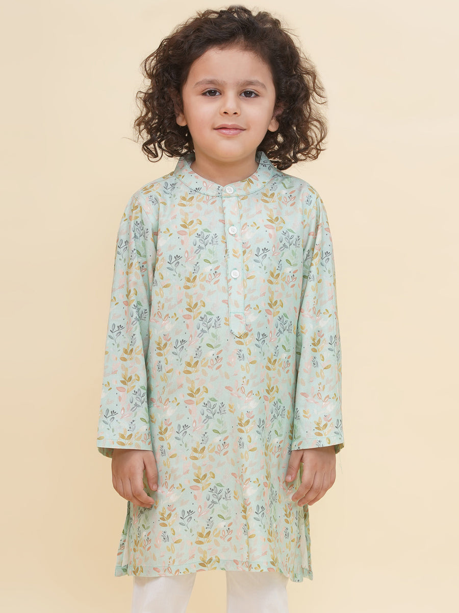 Boy's Floral Print Kurta