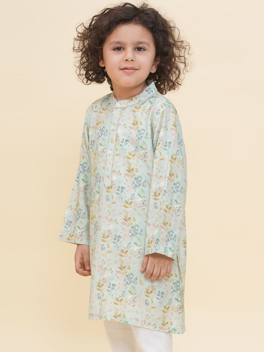 Boy's Floral Print Kurta