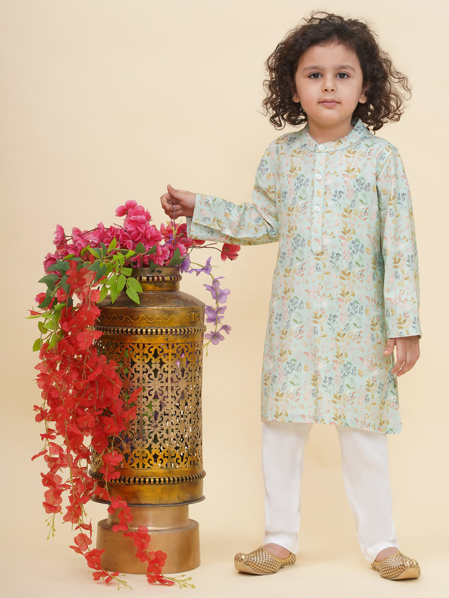 Boy's Floral Print Kurta