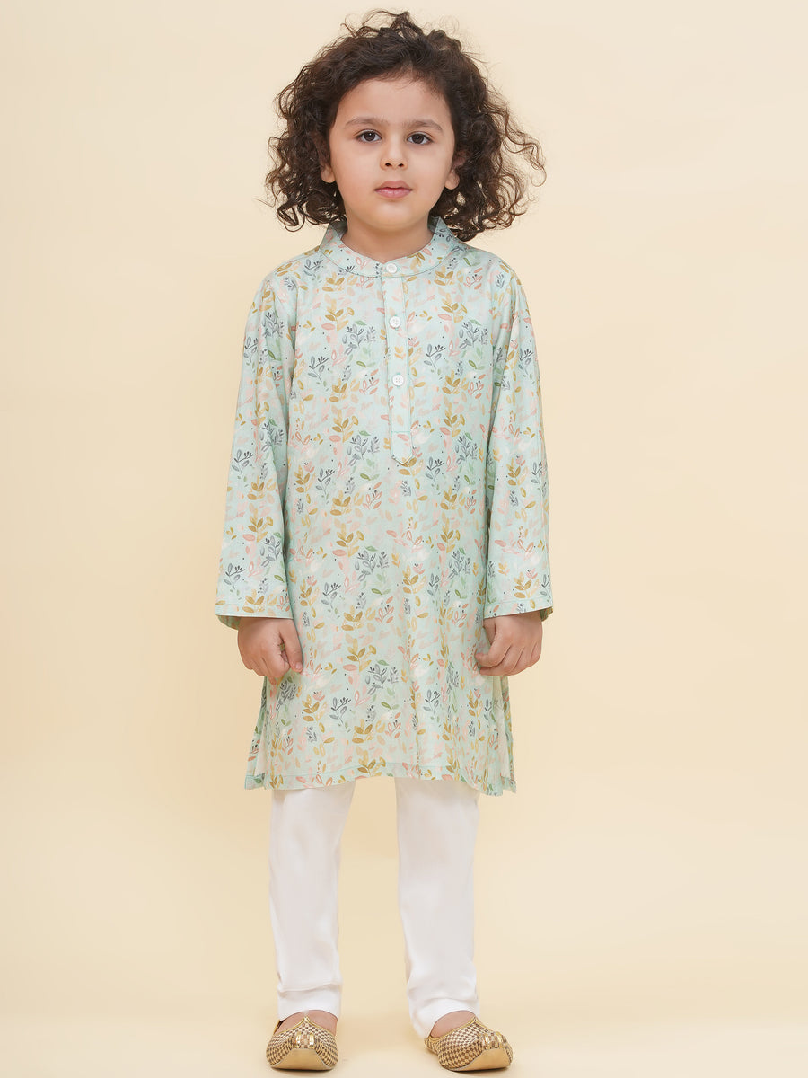 Boy's Floral Print Kurta Pyjama Set