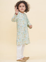 Boy's Floral Print Kurta Pyjama Set