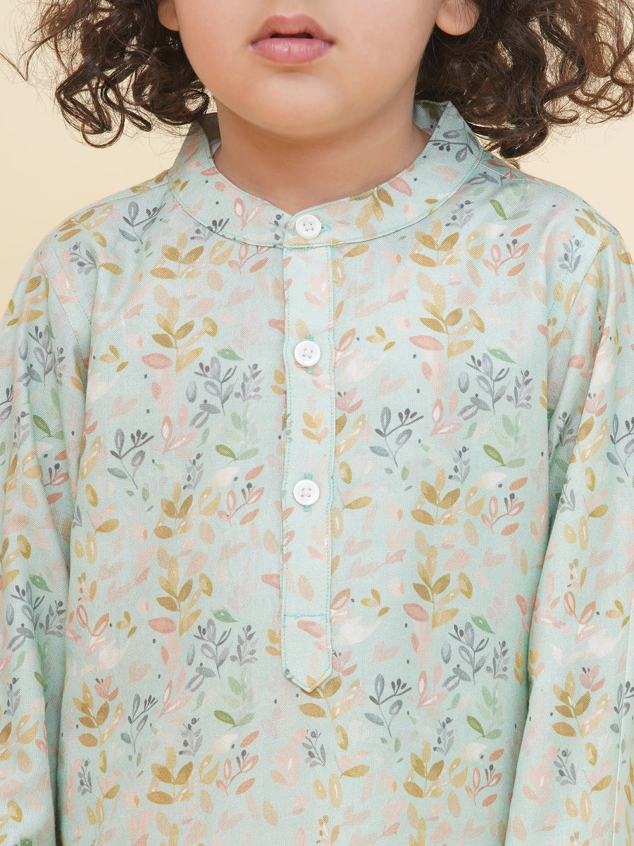 Boy's Floral Print Kurta Pyjama Set