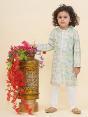 Boy's Floral Print Kurta Pyjama Set