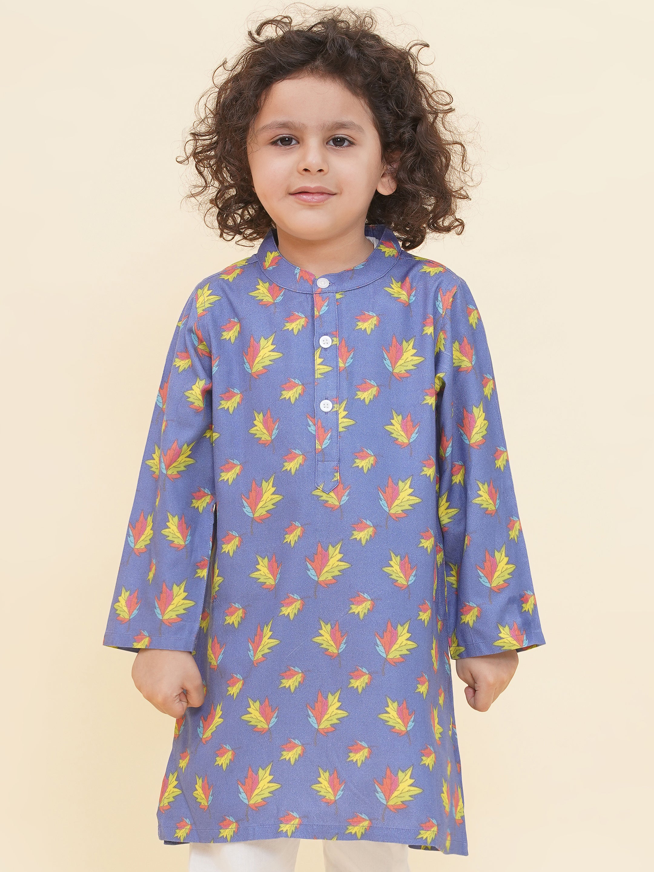 Boy's Floral Print Kurta