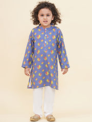 Boy's Floral Print Kurta Pyjama Set