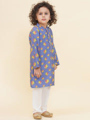 Boy's Floral Print Kurta Pyjama Set