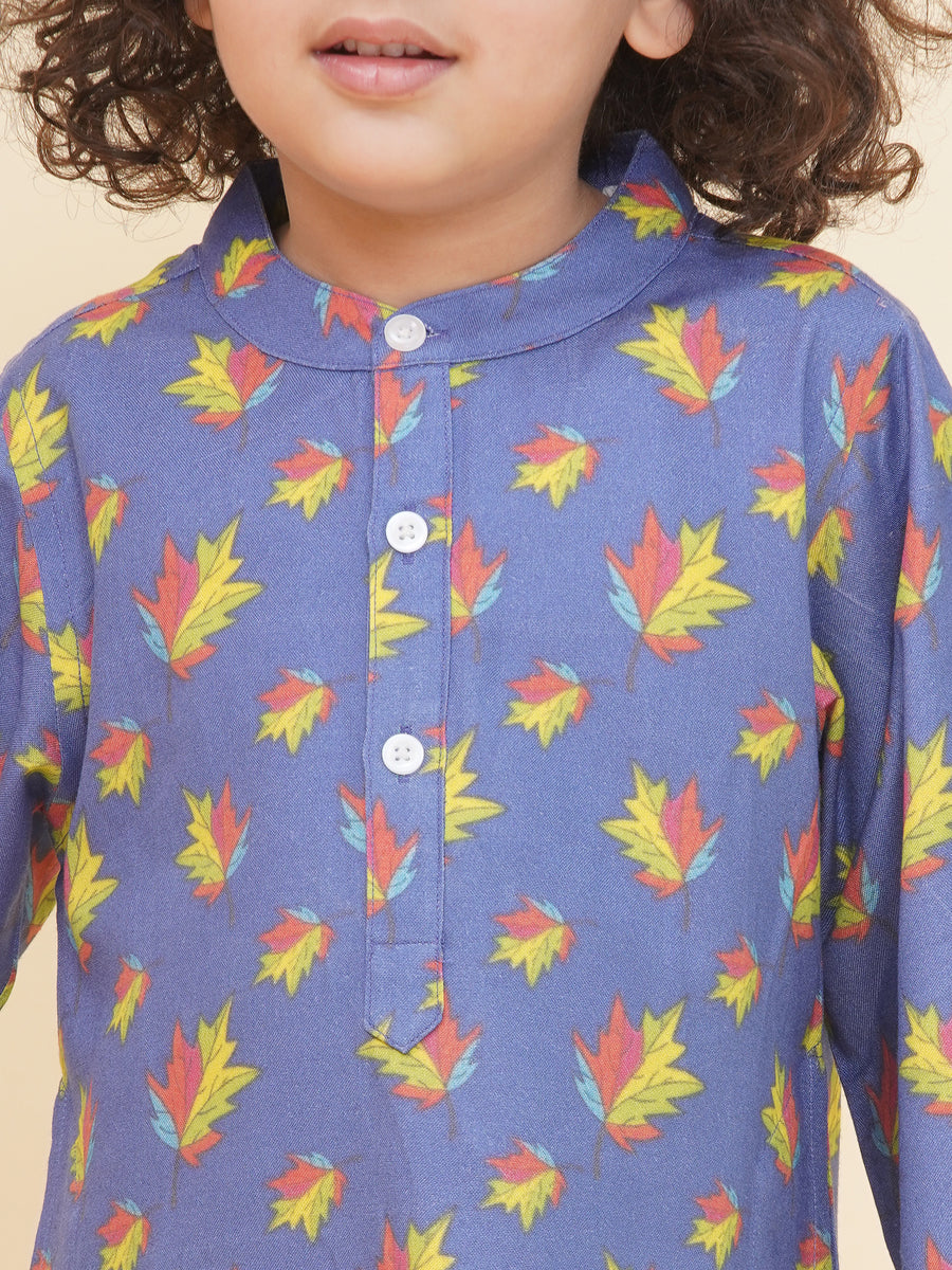 Boy's Floral Print Kurta Pyjama Set