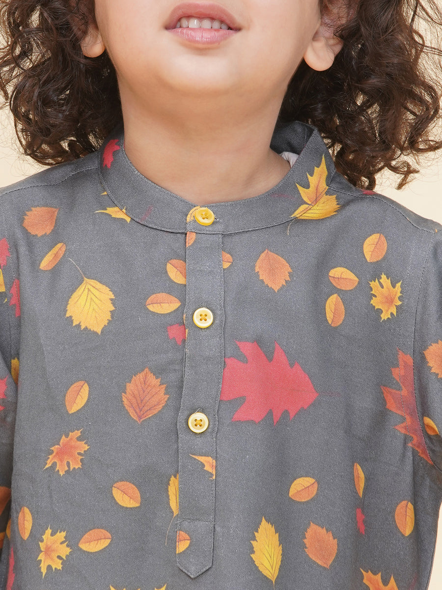 Boy's Floral Print Kurta