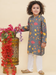 Boy's Floral Print Kurta