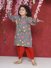 Boy's Floral Print Kurta DhotiPant Set