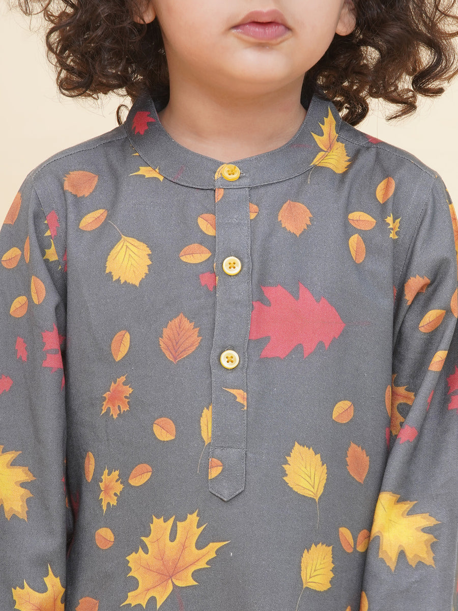 Boy's Floral Print Kurta Pyjama Set