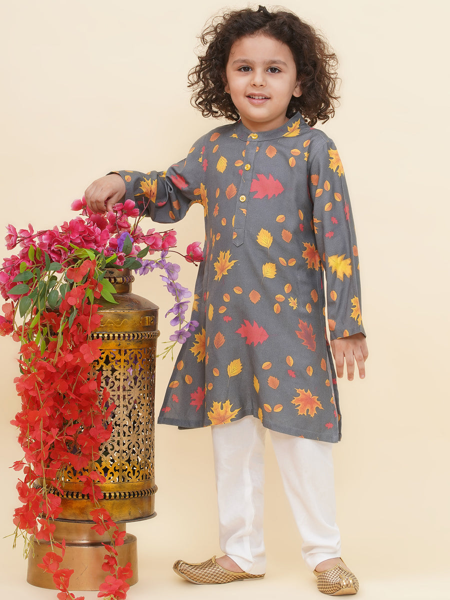 Boy's Floral Print Kurta Pyjama Set