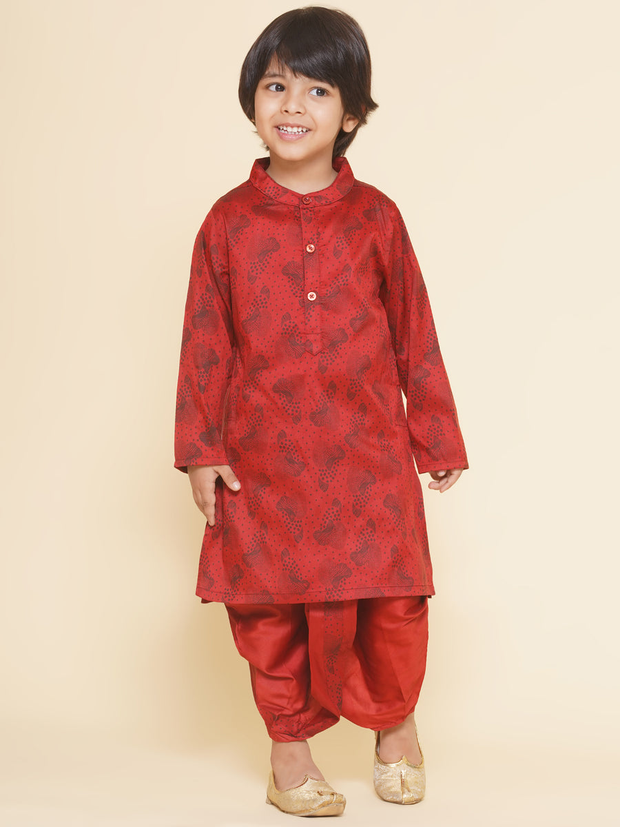 Boys Leaf Design Printed Kurta Dhotipant Set