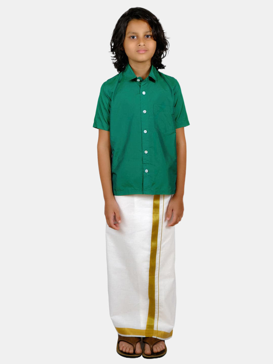 Boys Green Colour Polyester Shirt