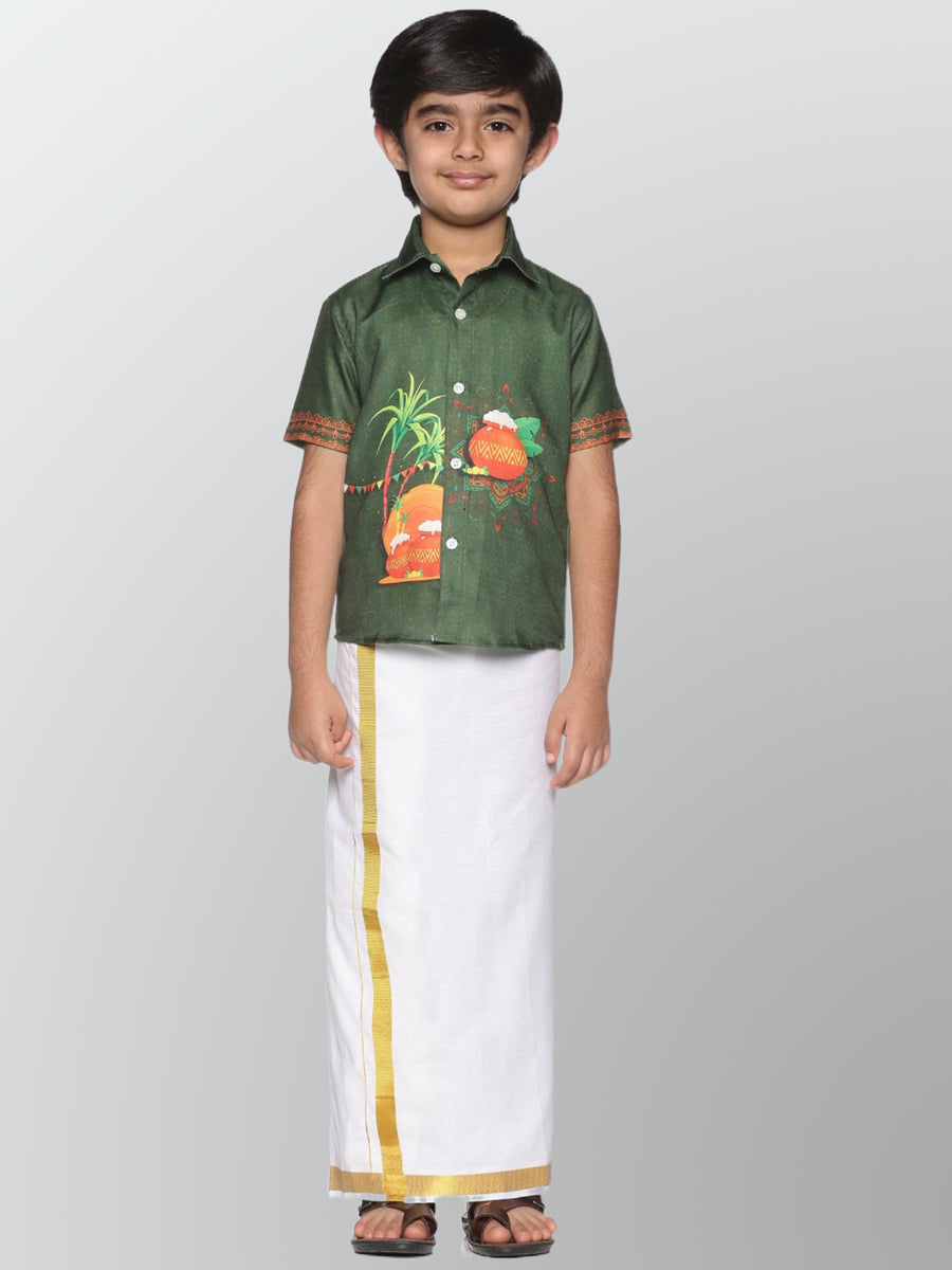 Boys Printed Pop Colour Pongal Shirt with Dhoti Set