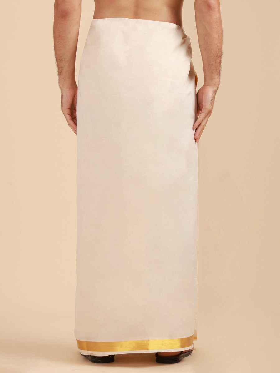 Men Super Fine 2Ply Cotton Regular Dhoti with Gold Jari Border