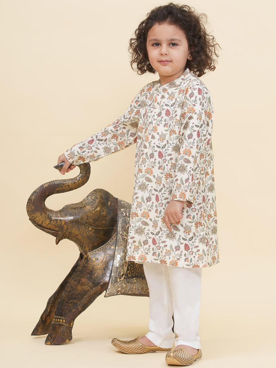 Boy's Floral Print Kurta